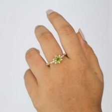 Round Cut Natural Peridot Vintage 14K Yellow Gold Plated Silver Engagement Ring