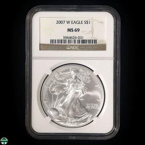 2007-W American Silver Eagle - NGC MS 69 - Brown Lable - Nice White Coin