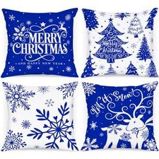 12x12 Christmas Pillow Covers Set of 4, 12" x 12" Pack of 4 Dark Blue