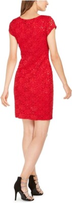 Connected Apparel Womens Sequined Lace Cocktail And Party Dress Red 12