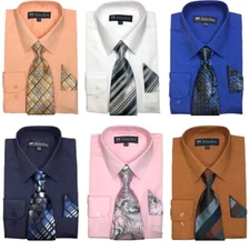 New Men's Cotton Blend Dress Shirt with Tie and Handkerchief 22 colors 21