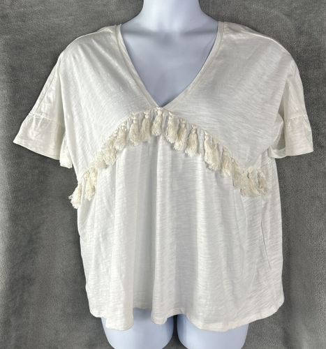 Mustard Seed Women's Large White Peasant Blouse Tassel Fringe Ruffle Sleeve Boho