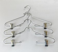 SET OF 3 VINTAGE HEAVY CHROME SKIRT/SUIT CLOTHES HANGERS w/CLIPS  BELT HANGER