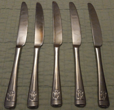 Lot Of 5 Rachel Ray Little Hoot 9'' Stainless Dinner Knives Flatware Pieces Owl