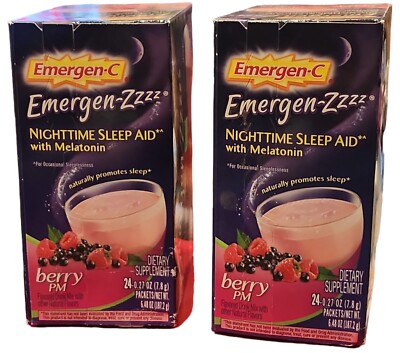 2X EMERGEN C-ZZZ Nighttime Sleep Aid Supplement Powder &Vit C Berry PM 24Ct VHTF
