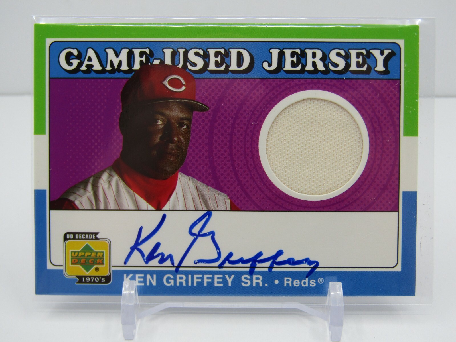 KEN GRIFFEY 2001 UD DECADE 1970'S GAME USED JERSEY AUTOGRAPH AUTO- REDS!!-image