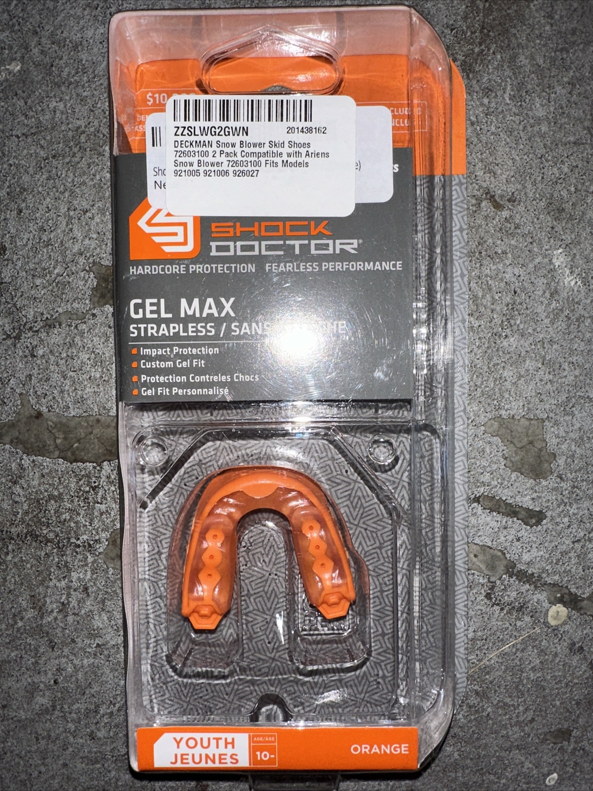 Shock Doctor Gel Max Orange Mouthguard Youth 10- Convertible Strap/Strapless