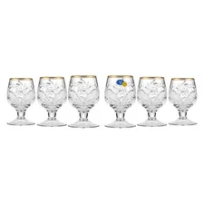 Set of 6 Neman Glassworks, 1.7-Oz Gold Rim Vintage Russian Crystal Shot Glasses