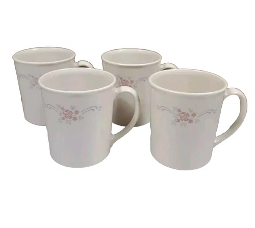 Vintage Set of 4 Corelle ENGLISH BREAKFAST Coffee Tea Cups Mugs Corning USA