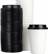 [100-Ct.] 12-Oz. Disposable White Coffee Cups & Plastic Dome Lids by Avant Grub