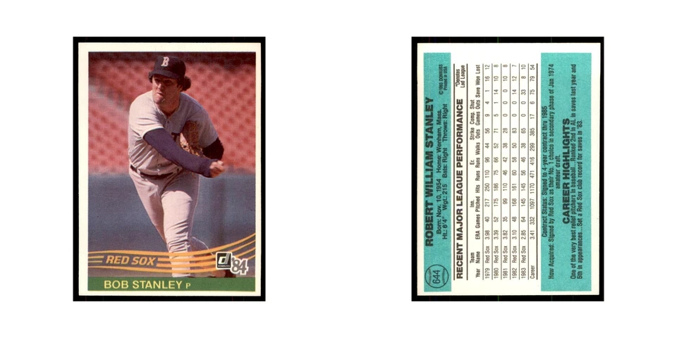 Bob Stanley 1984 Donruss #644 Boston Red Sox Baseball Card NM - Image 3 of 3