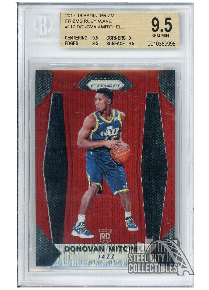 Donovan Mitchell 2017-18 Panini Prizm Ruby Wave Rookie Card #117 BGS9.5 GEM MINT
