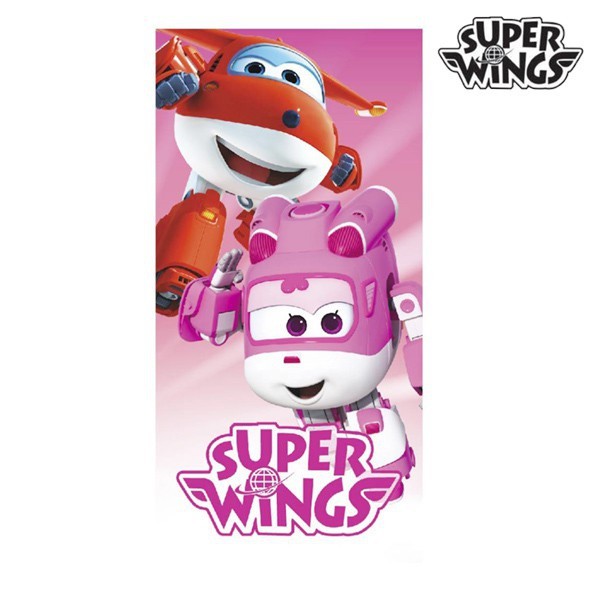 Serviette de plage Super Wings rose pour sécher rapidement votre enfant