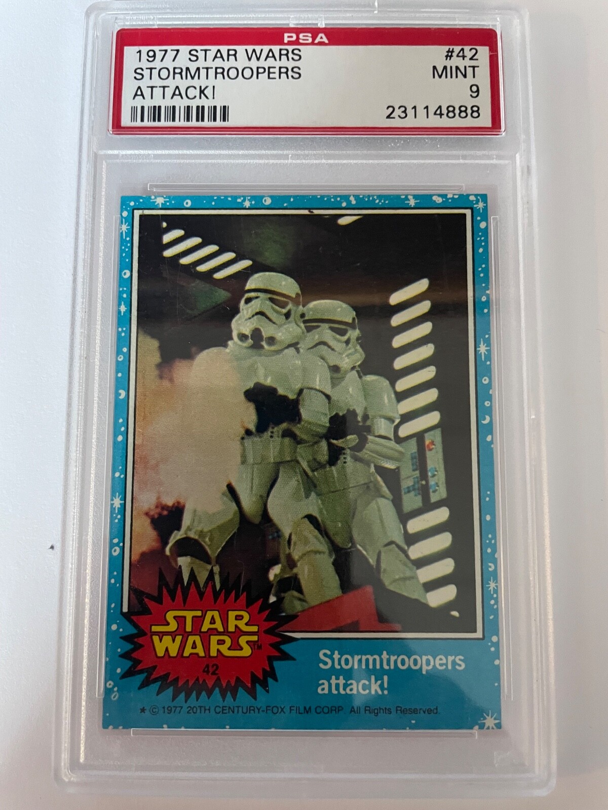 1977 Topps Star Wars #42 Stormtroopers Attack! 1st Blue Series PSA 9 MINT Card