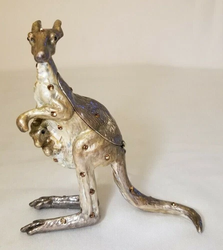 Bejeweled Kangaroo with Baby Kangaroo Trinket Box Collectibles