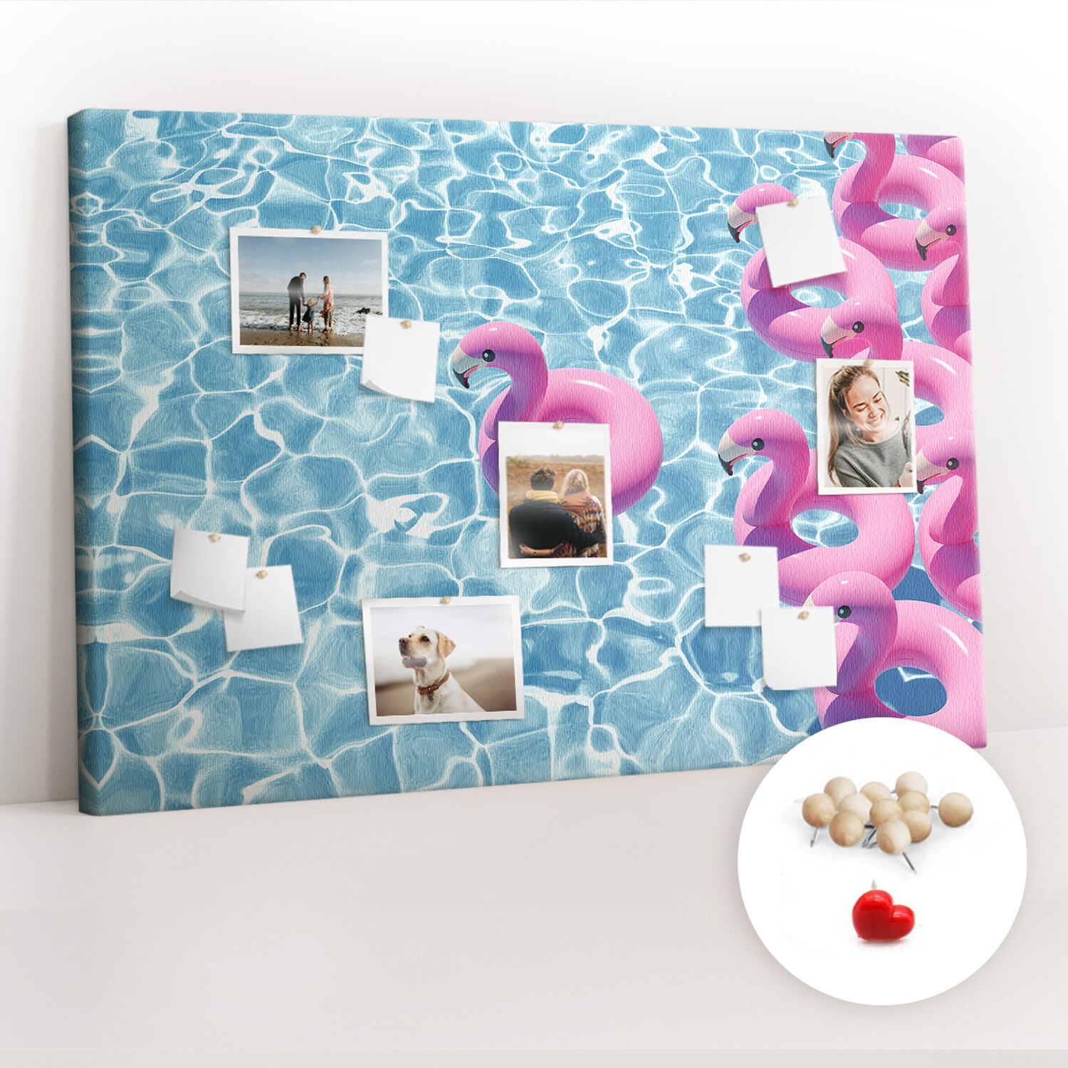 Tablero de Corcho Calendario escolar + 100 chinchetas 120x80 Flamencos hinchable