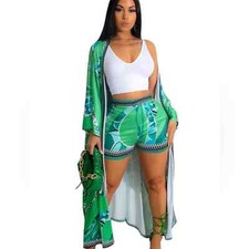 NEW Women  s Green Print Kimono Short Set Sz Small, New In Factory Packaging 