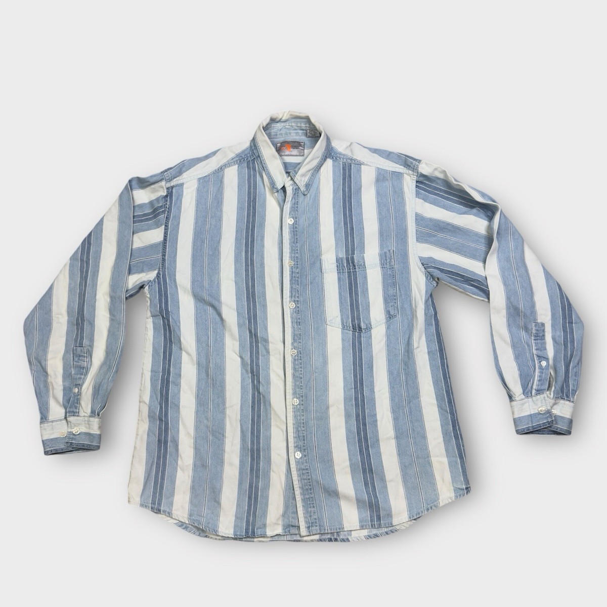 VINTAGE 90s Page 1 Striped Button Shirt Size L Blue White