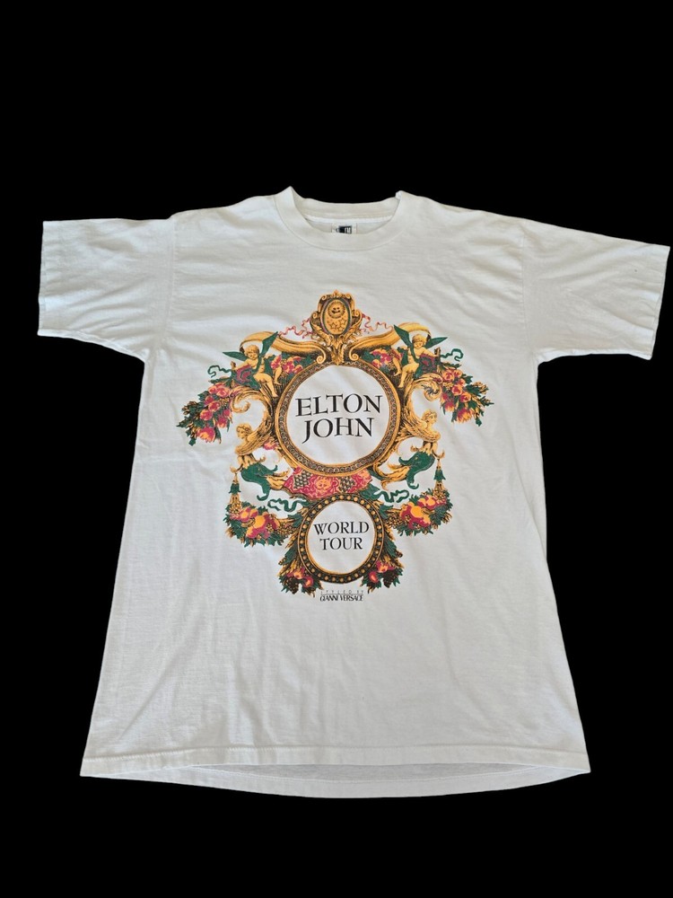 Vintage 90s Elton John Gianni Versace Band Music World Tour T Shirt Large