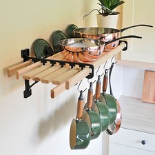 Kitchen Shelf Pan Rack - 0.6m, 8 Wooden Laths & SOLID CAST IRON Shelf Brackets