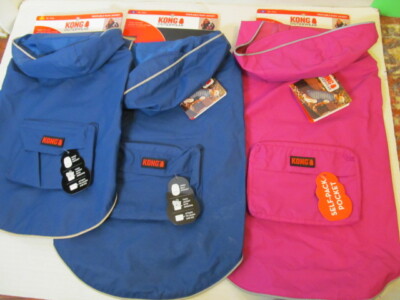 Kong Outerwear Packable Dog Rain Jacket, Blue or Purple, Sizes S, M, XL