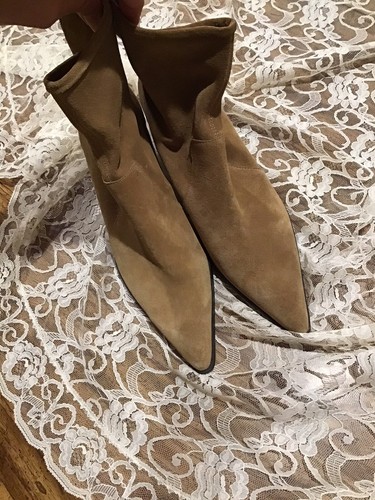 Zara Cuero Gamuza Suave Split Nuevo Tacón Alto Tobillo Botas Camel Zip-US 9  (EU 40) | eBay