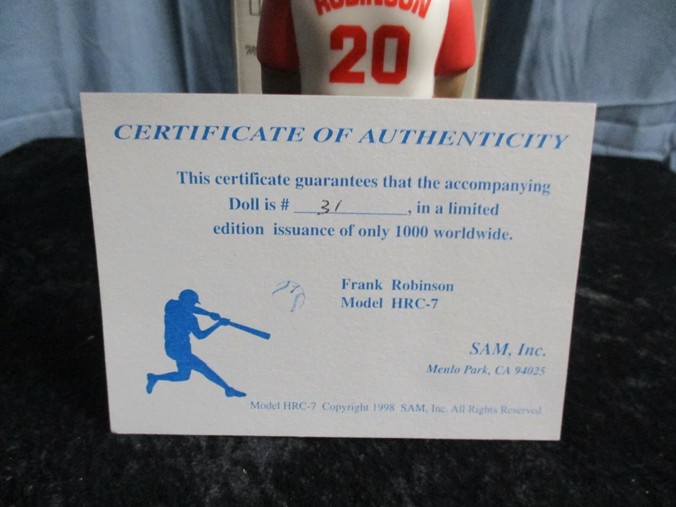 Vintage 1998 SAMS Frank Robinson Reds 500 Home Run Club Bobblehead Doll 31/1000 - Image 4 of 4