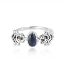 Natural Blue Sapphire Gemstone Oxidized 925 Silver Handmade Ring Jewelry
