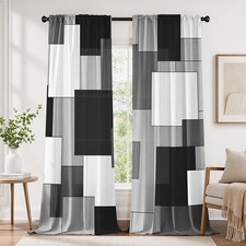 Black and Grey Curtains for Living Room 84 Length Geometry Curtains Modern Bl...