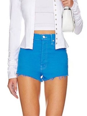 NWT MOTHER Tune Up Bona Fide Fray Short in Blue Aster Sz 24 Stretch Summer Beach