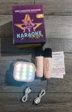 Mini Karaoke Machine, Portable Bluetooth Speaker w/2 Wireless Microphones Pink