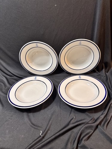 4 Vtg US Navy Blue Anchor Jackson China Restaurant Ware 9" Pasta Bowls Nautical