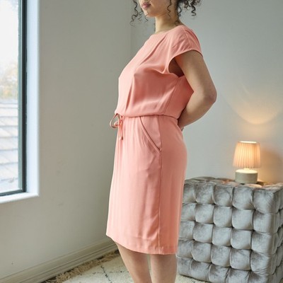 St. John Women's Pink Blouson Drawstring Dress Size 4 Viscose Blend Casual