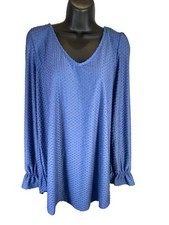 90s Y2K Vintage Chenille Dot Textured Top Women’s L Blue Ruffle Cuff Made in USA
