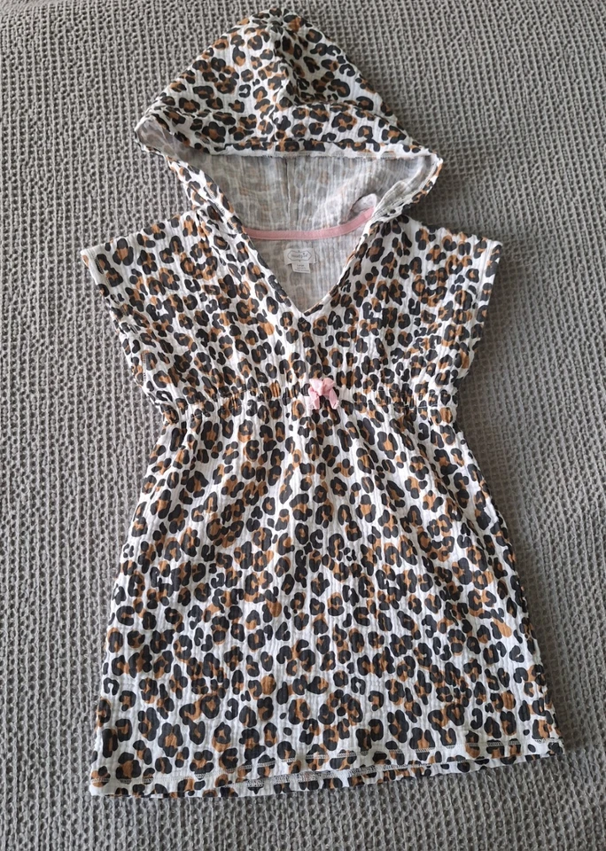 Mudpie 女孩 L 4/5t 豹纹连衣裙沐浴套装遮盖 100% 棉穆斯林 — 第 4/4 张图片