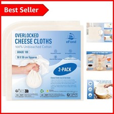 50x50cm Food-Safe Cotton Cheesecloth - Overlocked Edges for Durability (2-Pack)