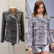 Chanel Grey-Blue Wool Tweed Fitted Jacket Size 36 Fits S