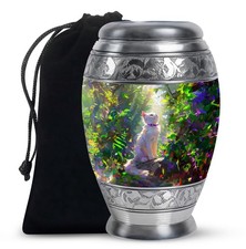 Forest White Cat Funeral Urns For Ashes Adult Female  Male 10 Inch 