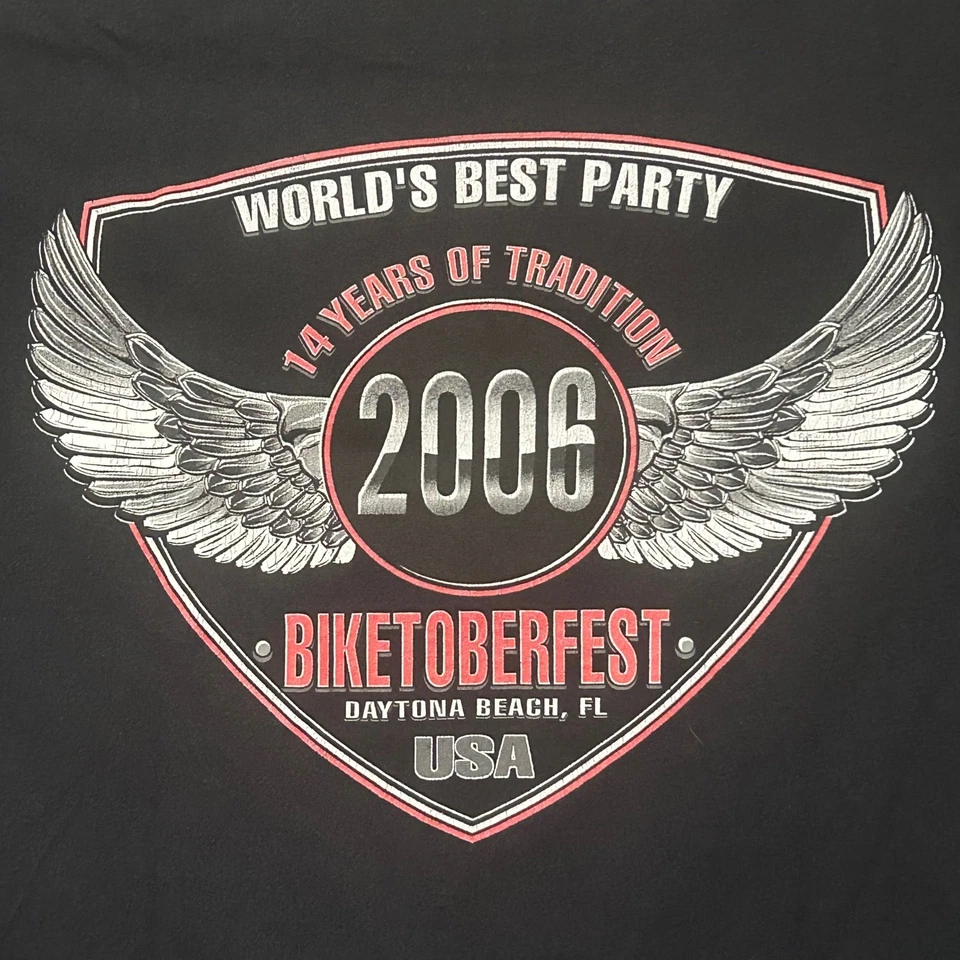 Para Hombres Negra 2006 Biketoberfest Daytona Beach Camiseta Grande Gráfica Camiseta Motociclista Foto 4 de 4