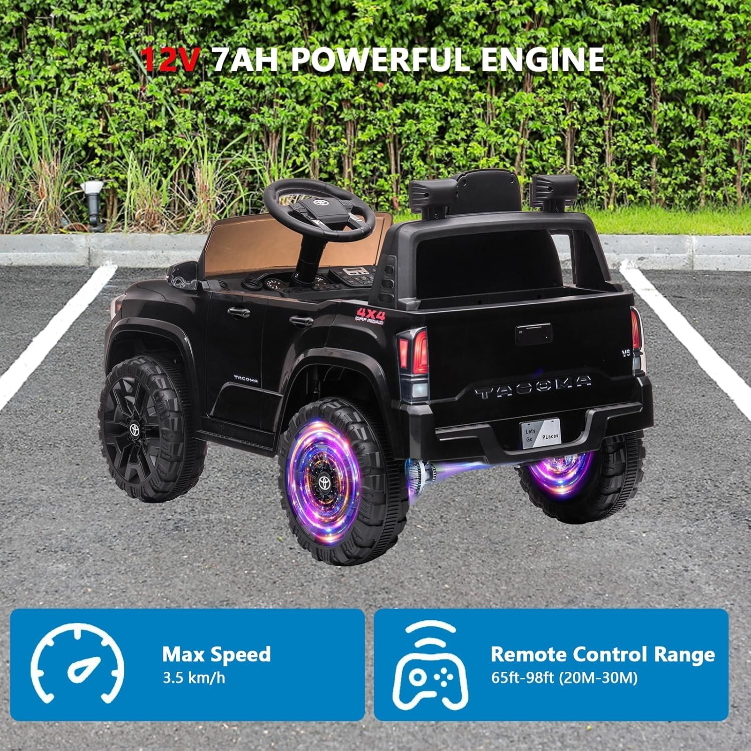 Toyota Tacoma Licensed 12V Kids Car with Remote, Safety Belt & Spring Suspension