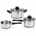 3x Induction Non Stick Stainless Steel Cookware Set Glass Lid Pot Pan Kitchen UK