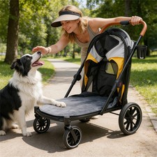 Large Dog Stroller Easy Fold Dual Entry Pet Stroller Travel Carrier with Cushion
