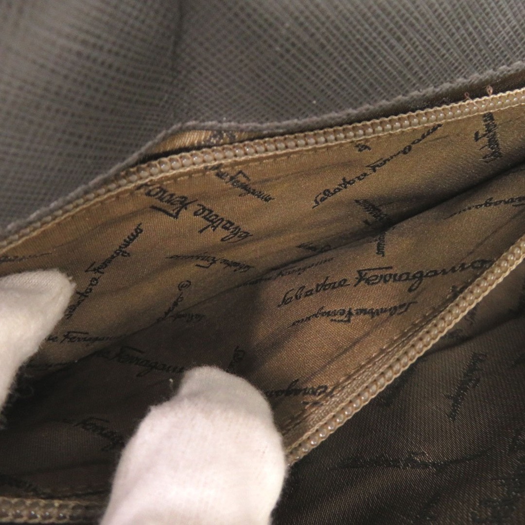 Salvatore Ferragamo Double Gancini Leather Shoulder Bag Gray Used From Japan image 7