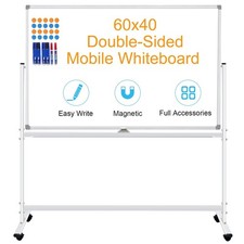 Magnetic Dry Erase White Board with Stands 60 x 40 Inch, Double-Sided 5' x 3'...