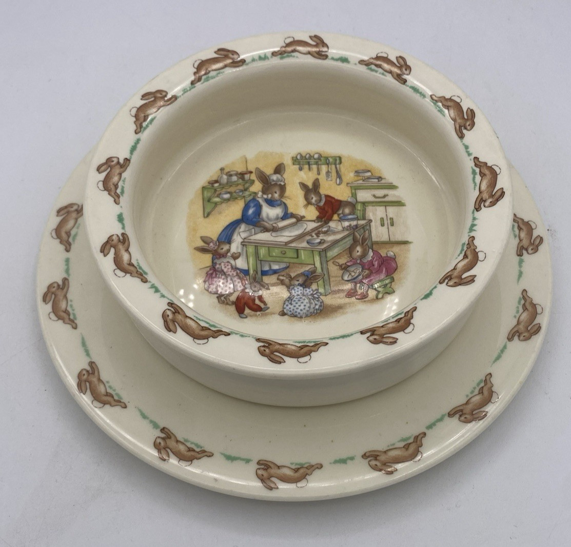 Royal Doulton Bunnykins Salad Plate and Cereal Bowl w/Milktop Spoon