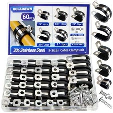 60 Pcs 304 Stainless Steel Cable & Wire Clamps with 60Pcs-5 Sizes Kit, Black