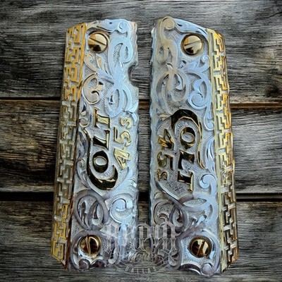 1911 45 38 Super Full Size Colt 45 Gold Gun Pistol Grip Cachas & 24K Screws