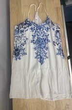 Xhilaration Target White Blue Print Lined Sleeveless Shift Dress S