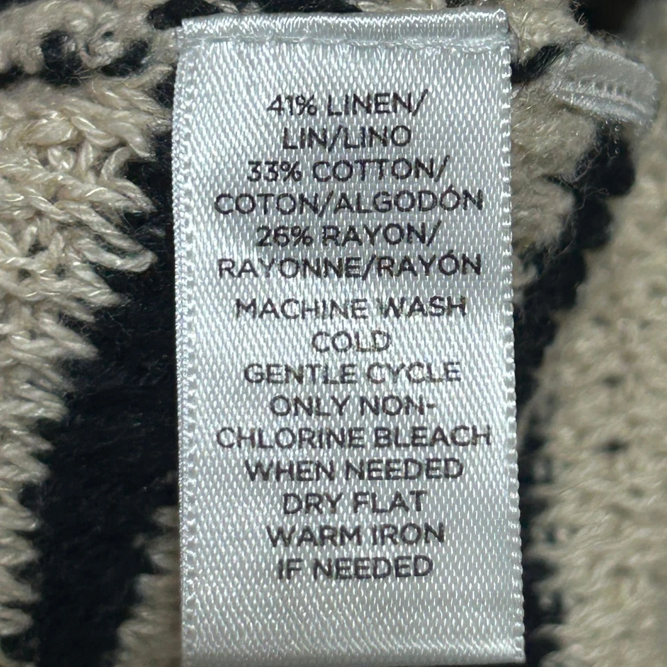 LOFT Sweater Womens M Striped Button Shoulder 3/4Sleeve Linen Blend Beige Knit - Image 3 of 4