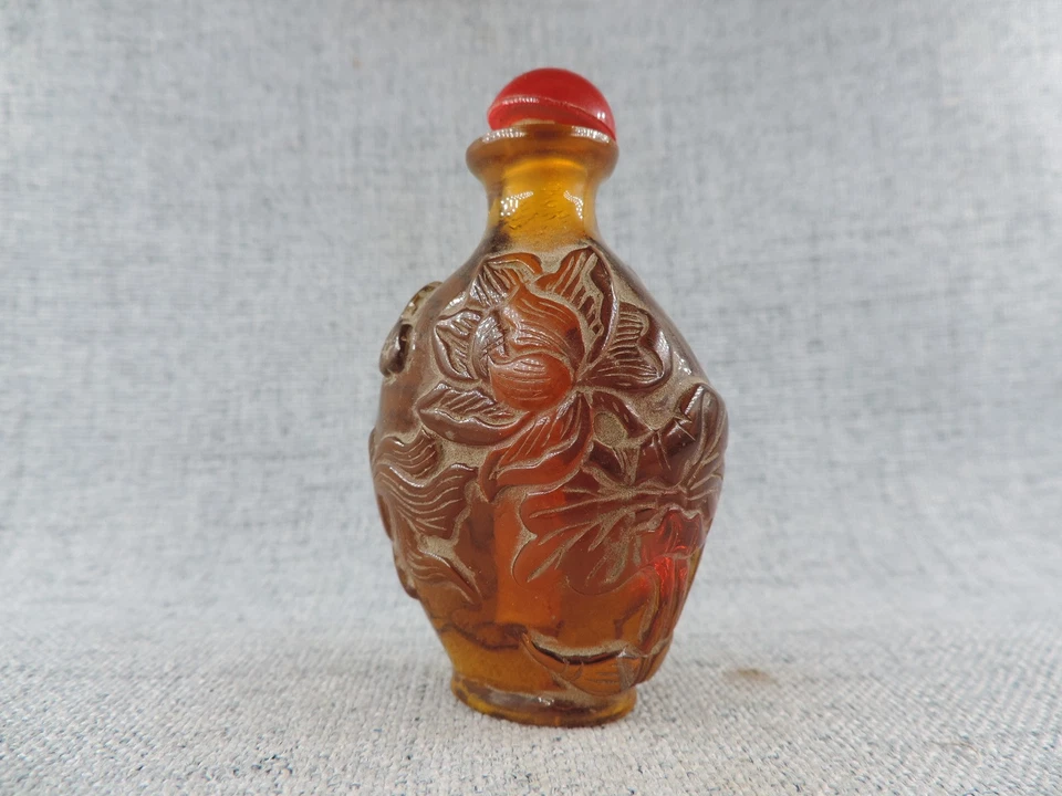 Botella de tabaco china antigua tallada a mano con patrón de suerte Foto 4 de 4